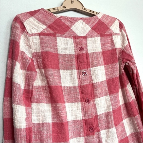 Cloth & Stone Top Sz XS Pink White Check Gingham Button Back Linen Blend Cottage - Picture 2 of 13